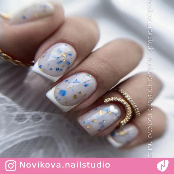 Blue and Gold Confetti for French Nails
